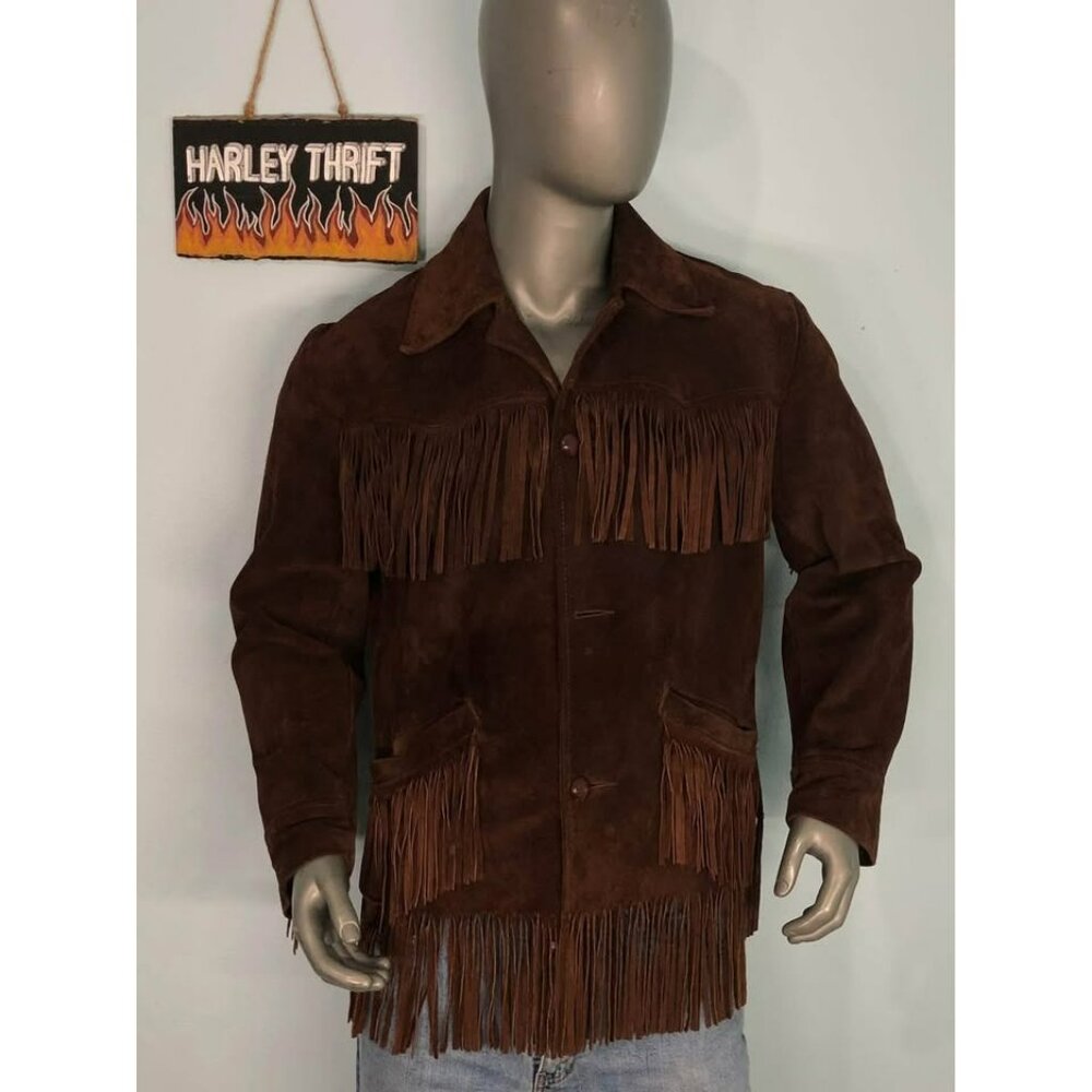 Vintage Sears Suede Leather Jacket Size 40 Regular Men, Western Fringe